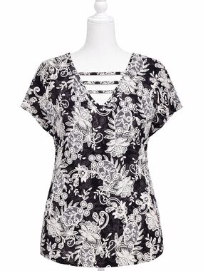 Adele And May Sheer Floral Paisley Blouse Black White Cage V-neck Boho Y2K Sz 1X